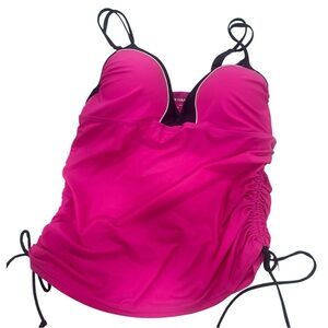 Free Country Hot Pink Swim Top with Black Trim